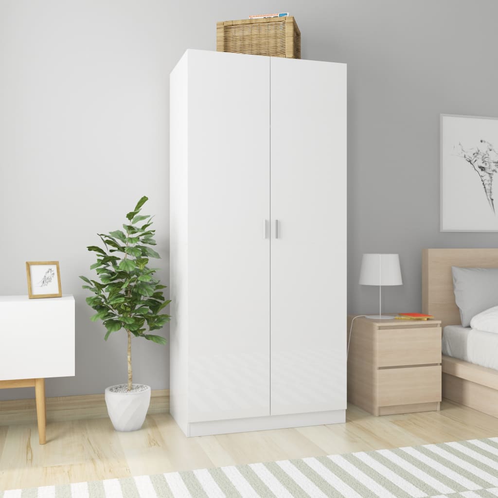 Wardrobe High Gloss White Chipboard - 90×52×200cm