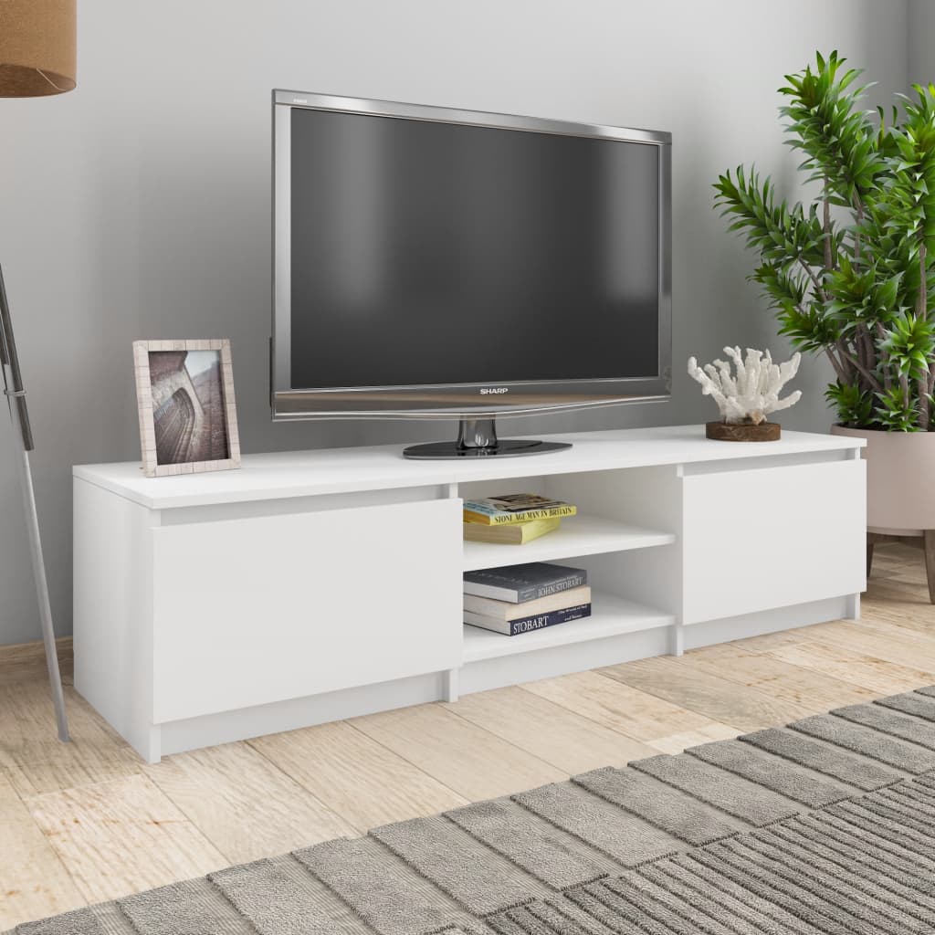 TV Cabinet White Chipboard - 140×40×35.5cm