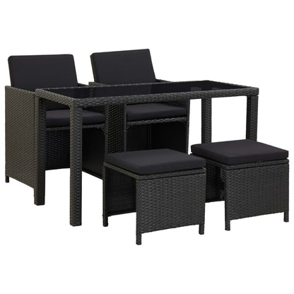 5 Piece Outdoor Dining Set with Cushions Poly Rattan Black - 123×60×74cm