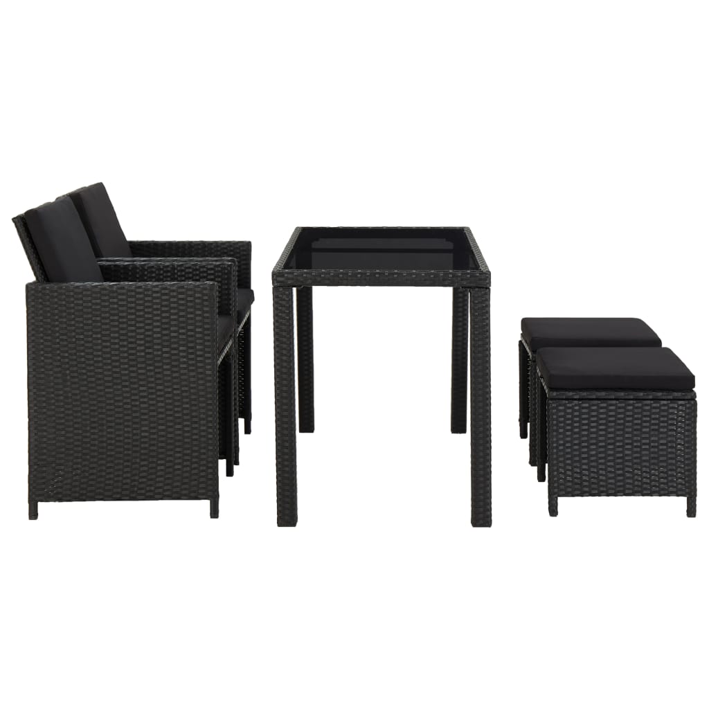 5 Piece Outdoor Dining Set with Cushions Poly Rattan Black - 123×60×74cm