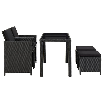 5 Piece Outdoor Dining Set with Cushions Poly Rattan Black - 123×60×74cm