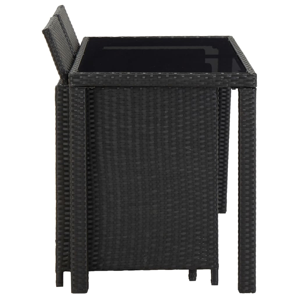 5 Piece Outdoor Dining Set with Cushions Poly Rattan Black - 123×60×74cm