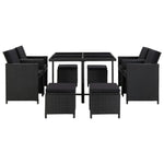 9 Piece Outdoor Dining Set with Cushions Poly Rattan Black