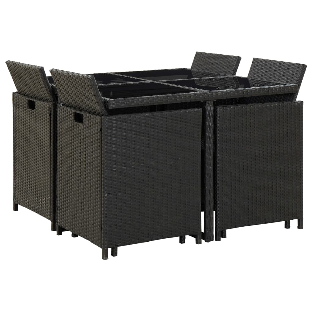 9 Piece Outdoor Dining Set with Cushions Poly Rattan Black - 109×109×74cm