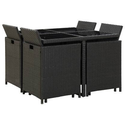 9 Piece Outdoor Dining Set with Cushions Poly Rattan Black - 109×109×74cm