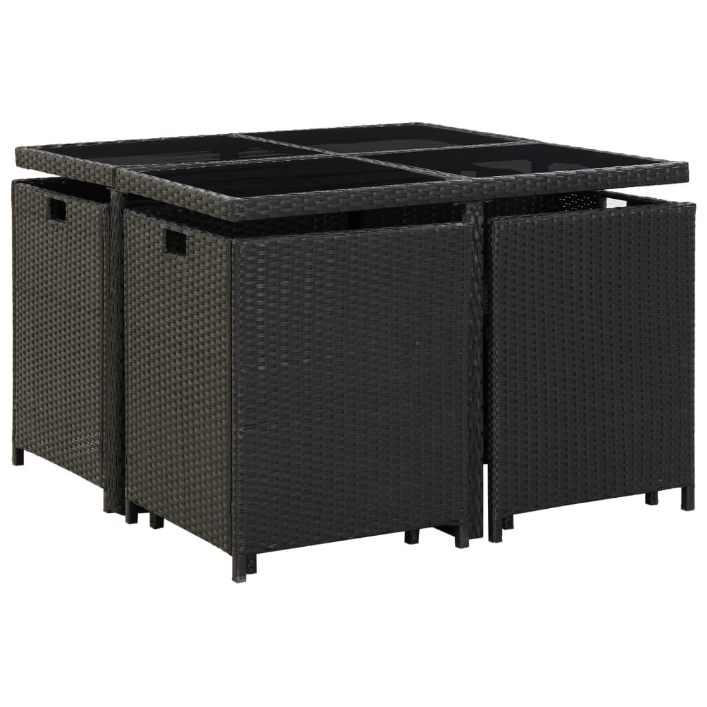 9 Piece Outdoor Dining Set with Cushions Poly Rattan Black - 109×109×74cm