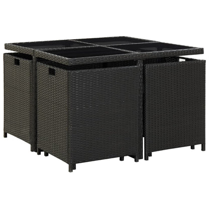 9 Piece Outdoor Dining Set with Cushions Poly Rattan Black - 109×109×74cm