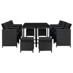11 Piece Outdoor Dining Set with Cushions Poly Rattan Black