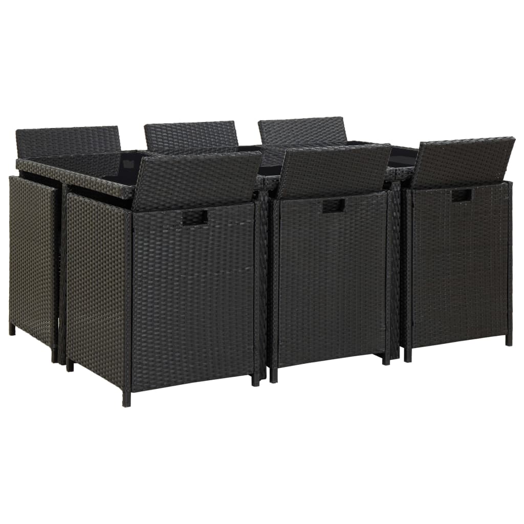 11 Piece Outdoor Dining Set with Cushions Poly Rattan Black - 167×109×74cm