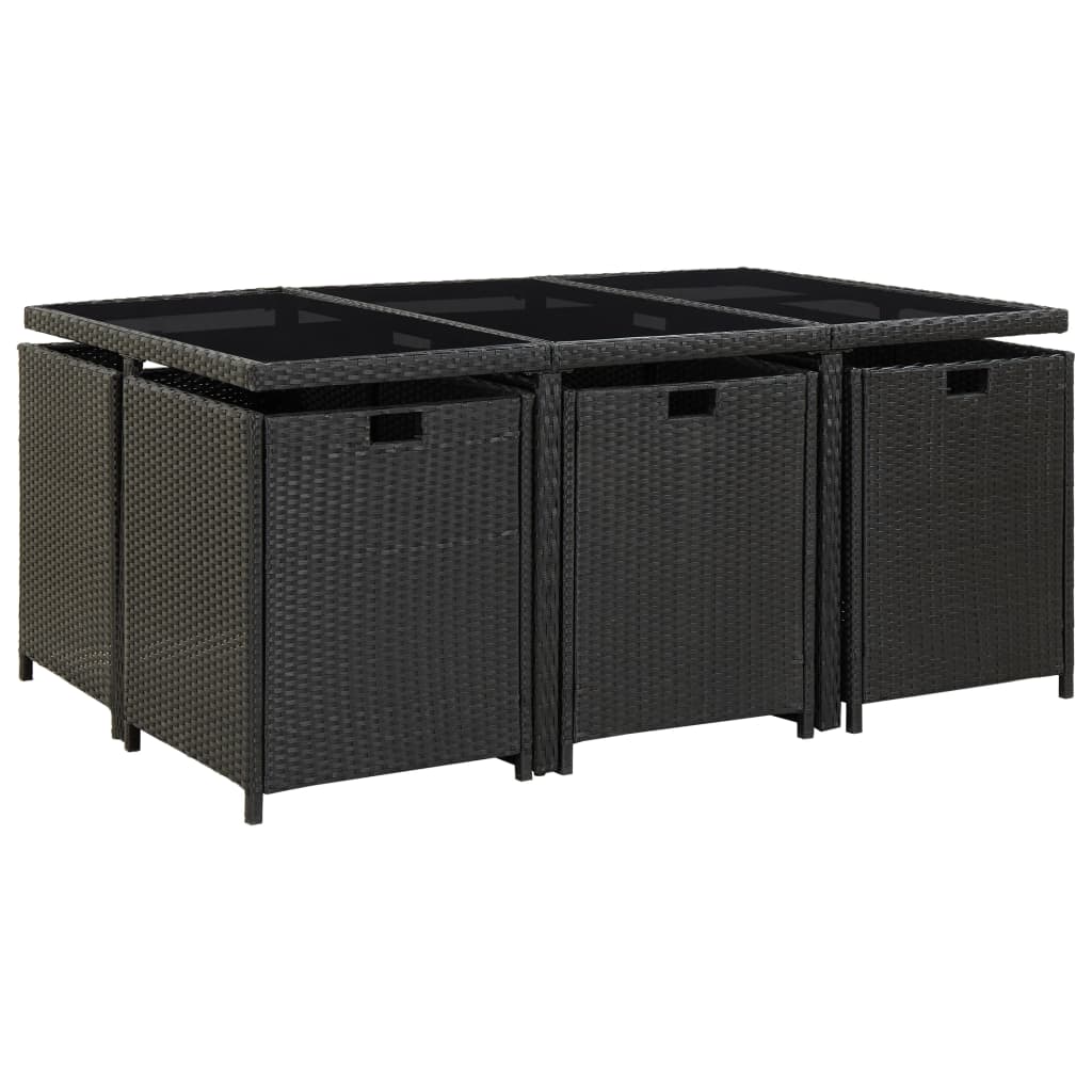 11 Piece Outdoor Dining Set with Cushions Poly Rattan Black - 167×109×74cm