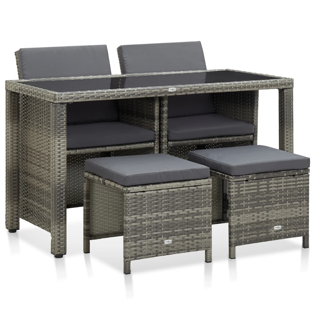 5 Piece Outdoor Dining Set with Cushions Poly Rattan Grey - 123×60×74cm