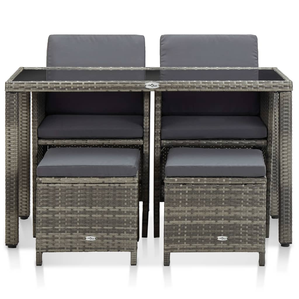 5 Piece Outdoor Dining Set with Cushions Poly Rattan Grey - 123×60×74cm