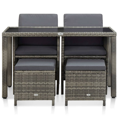 5 Piece Outdoor Dining Set with Cushions Poly Rattan Grey - 123×60×74cm