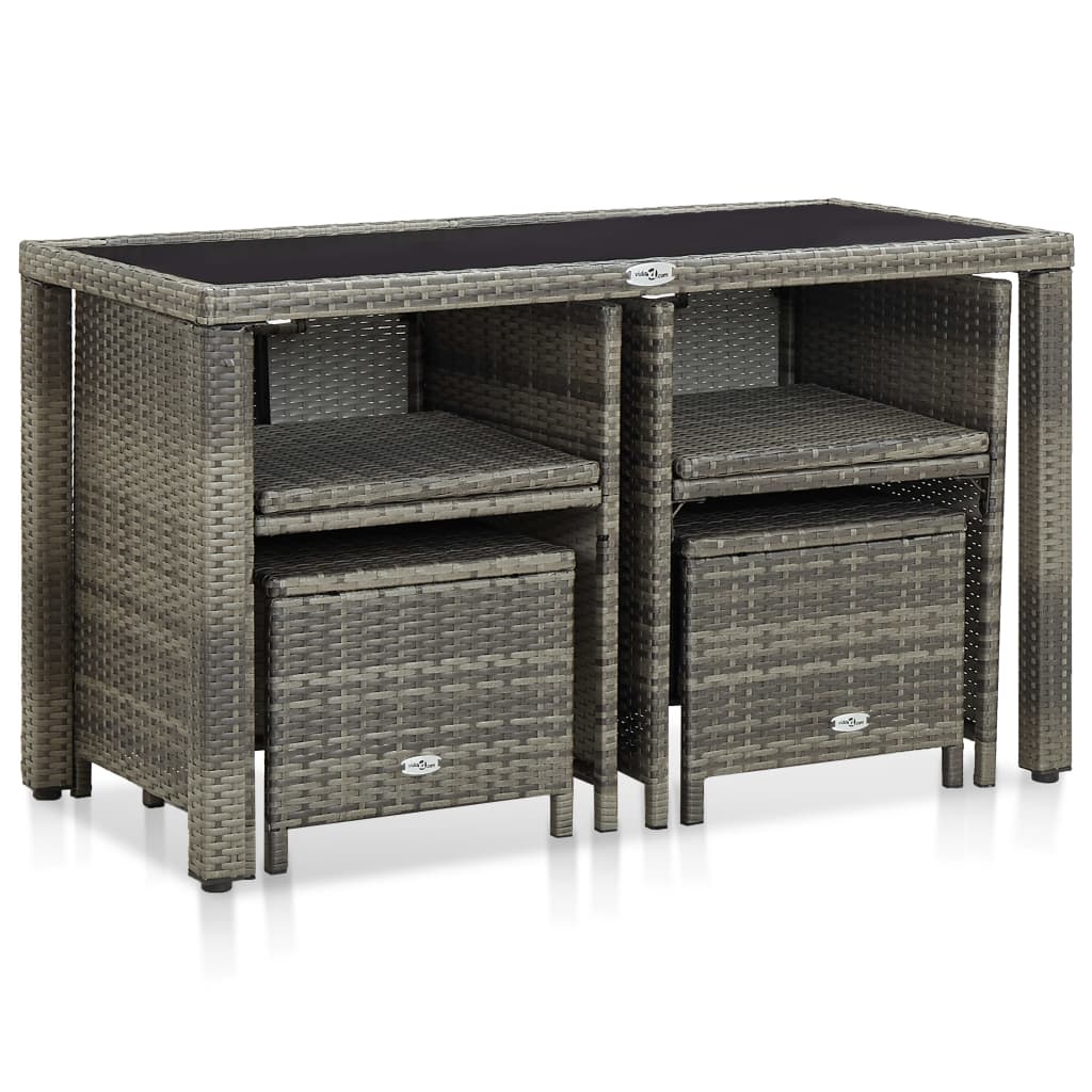 5 Piece Outdoor Dining Set with Cushions Poly Rattan Grey - 123×60×74cm