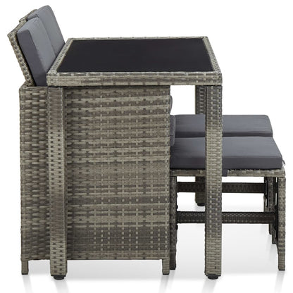 5 Piece Outdoor Dining Set with Cushions Poly Rattan Grey - 123×60×74cm