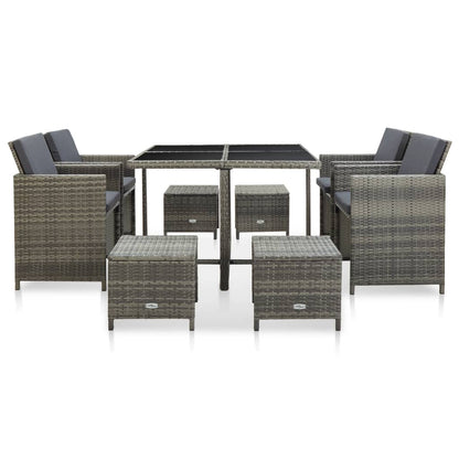 9 Piece Outdoor Dining Set with Cushions Poly Rattan Grey - 109×109×74cm