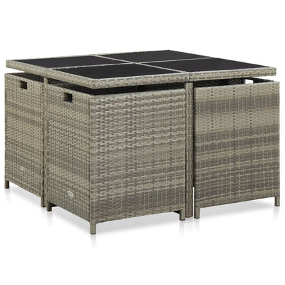 9 Piece Outdoor Dining Set with Cushions Poly Rattan Grey - 109×109×74cm