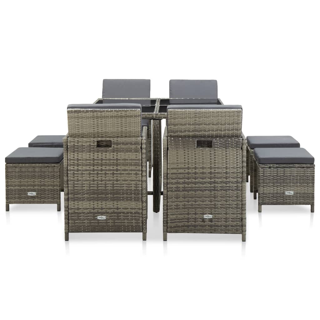 9 Piece Outdoor Dining Set with Cushions Poly Rattan Grey - 109×109×74cm