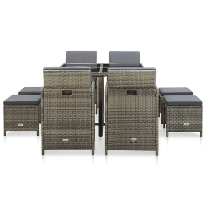 9 Piece Outdoor Dining Set with Cushions Poly Rattan Grey - 109×109×74cm