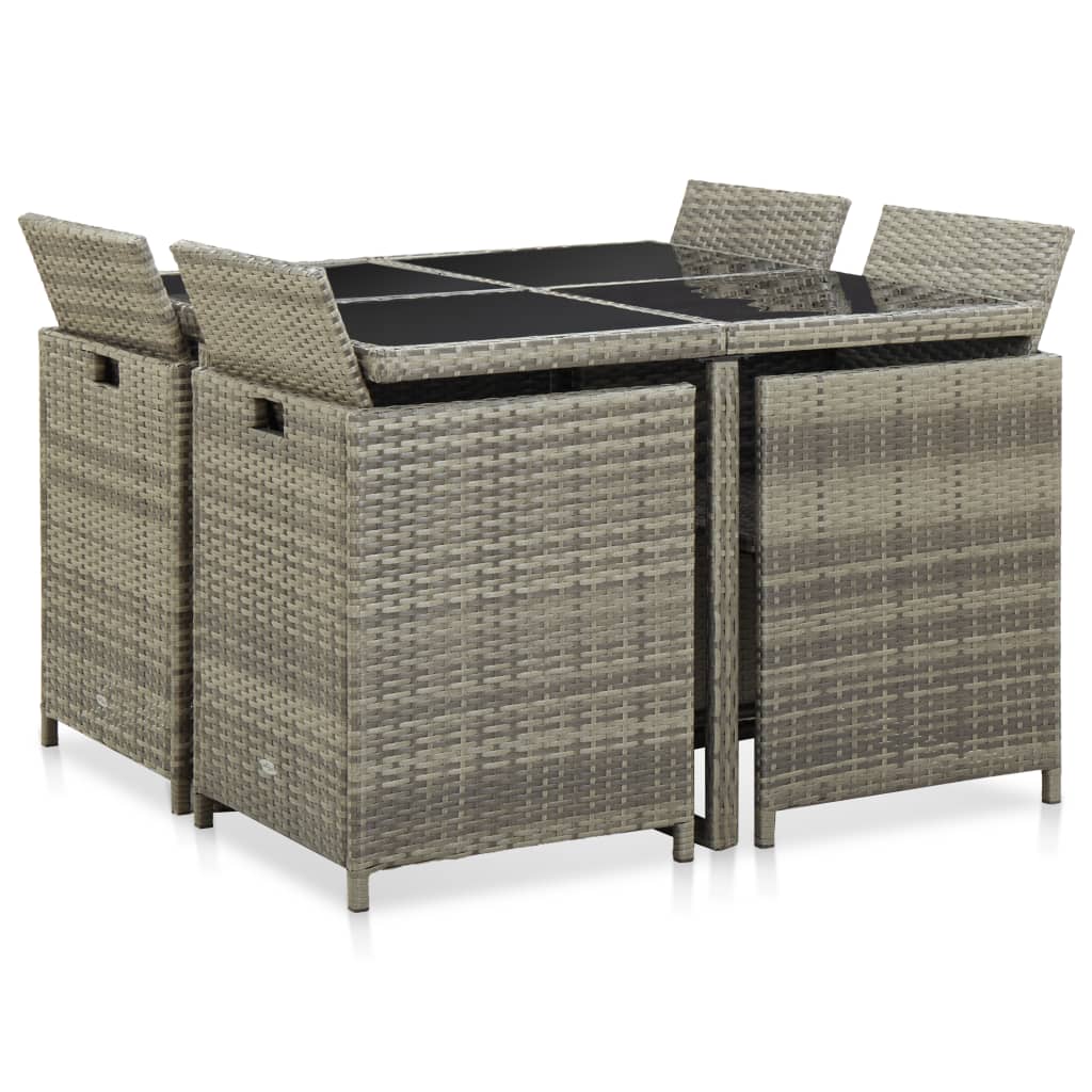 9 Piece Outdoor Dining Set with Cushions Poly Rattan Grey - 109×109×74cm
