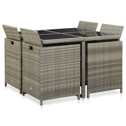 9 Piece Outdoor Dining Set with Cushions Poly Rattan Grey - 109×109×74cm