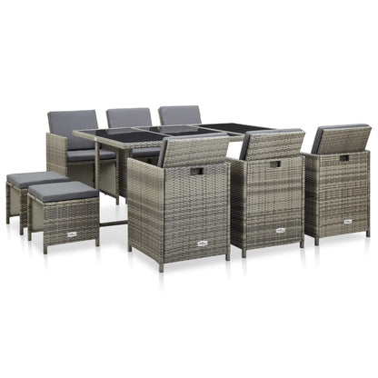 11 Piece Outdoor Dining Set with Cushions Poly Rattan Grey - 52×56×85cm