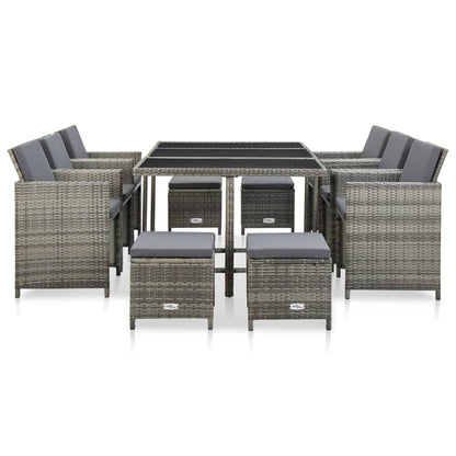 11 Piece Outdoor Dining Set with Cushions Poly Rattan Grey - 52×56×85cm