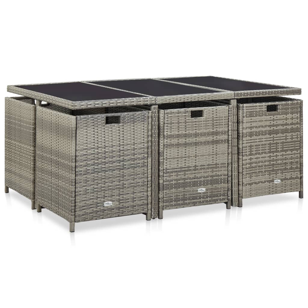 11 Piece Outdoor Dining Set with Cushions Poly Rattan Grey - 52×56×85cm