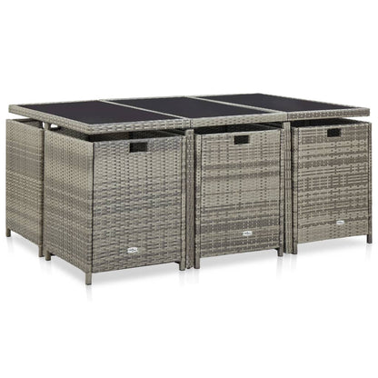 11 Piece Outdoor Dining Set with Cushions Poly Rattan Grey - 52×56×85cm