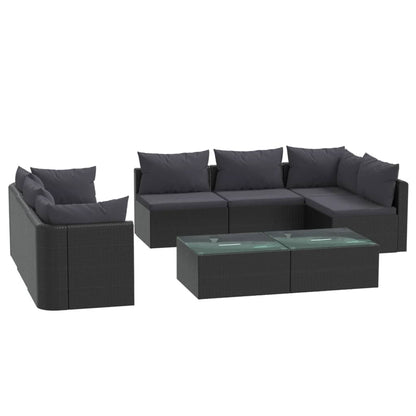 9 Piece Garden Lounge Set with Cushions Poly Rattan Black - 50×60×33cm