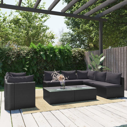 9 Piece Garden Lounge Set with Cushions Poly Rattan Black - 50×60×33cm
