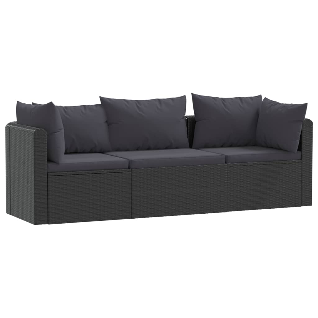 3 Piece Garden Sofa Set with Cushions Poly Rattan Black - 72×72×63cm