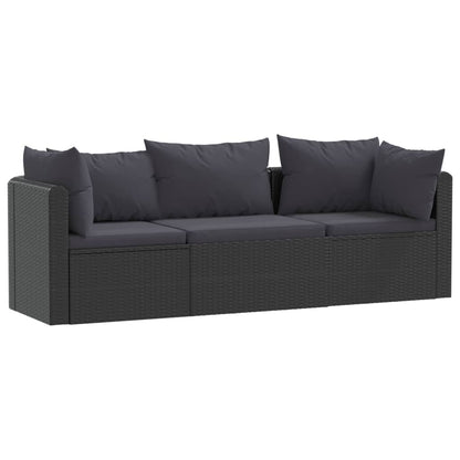 3 Piece Garden Sofa Set with Cushions Poly Rattan Black - 72×72×63cm