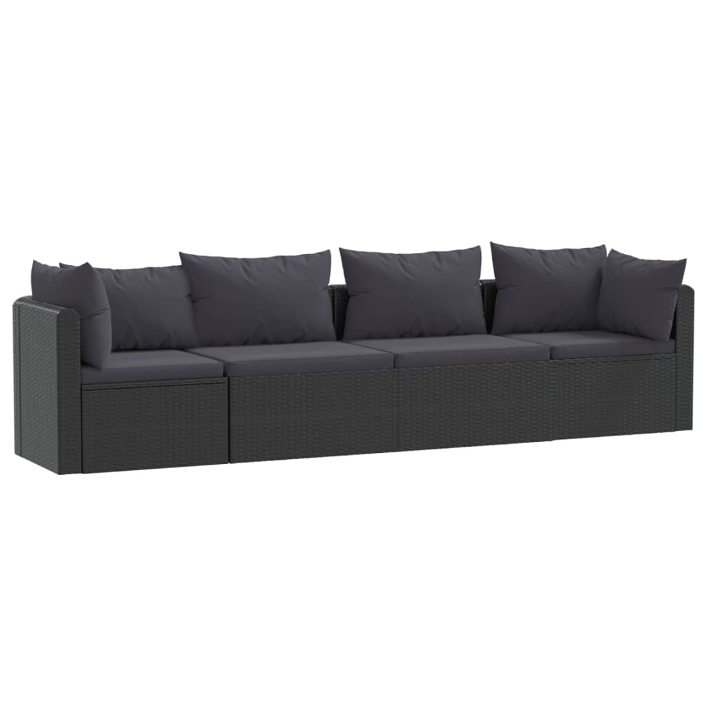 4 Piece Garden Sofa Set with Cushions Poly Rattan Black - 72×72×63cm