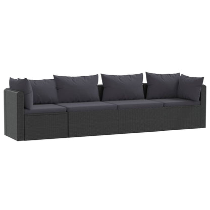 4 Piece Garden Sofa Set with Cushions Poly Rattan Black - 72×72×63cm