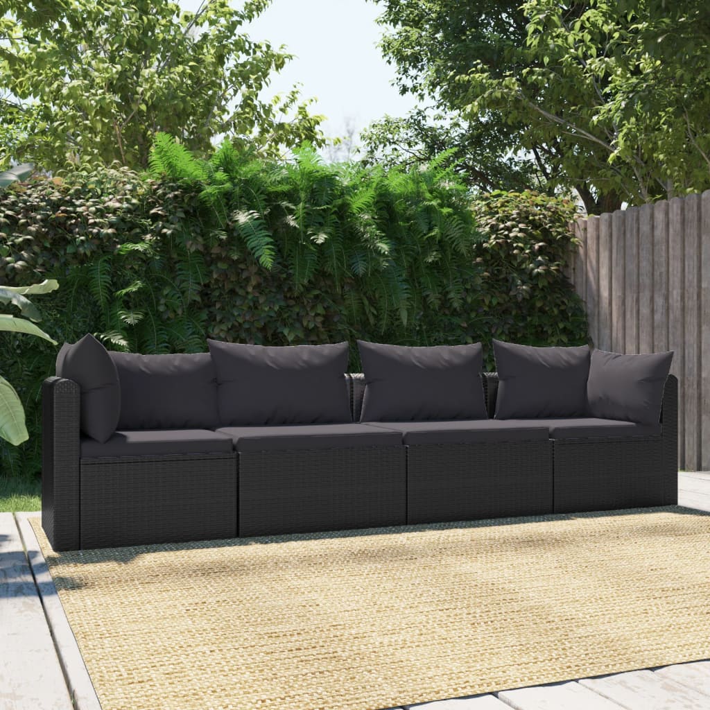 4 Piece Garden Sofa Set with Cushions Poly Rattan Black - 72×72×63cm