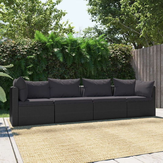 4 Piece Garden Sofa Set with Cushions Poly Rattan Black - 72×72×63cm