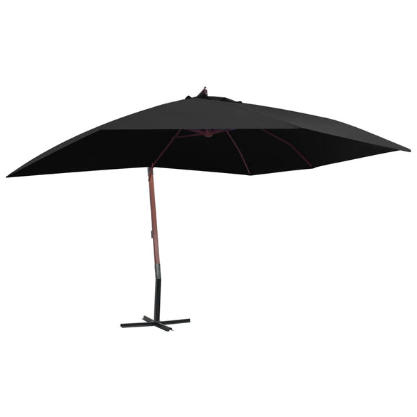  Hanging Parasol with Wooden Pole 400x300 cm Black