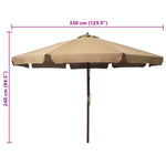 Outdoor Parasol with Wooden Pole 330 cm Taupe