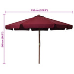 Outdoor Parasol with Wooden Pole 330 cm Burgundy