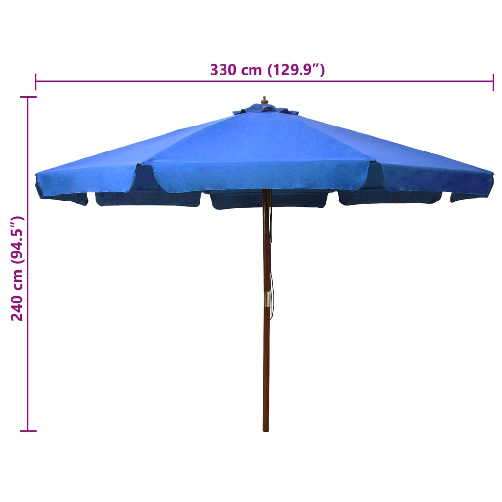 Outdoor Parasol with Wooden Pole 330 cm Azure