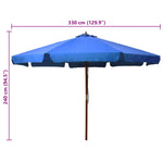 Outdoor Parasol with Wooden Pole 330 cm Azure