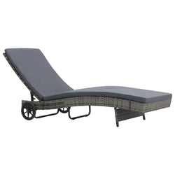 Sun Lounger with Wheels and Cushion Poly Rattan Anthracite