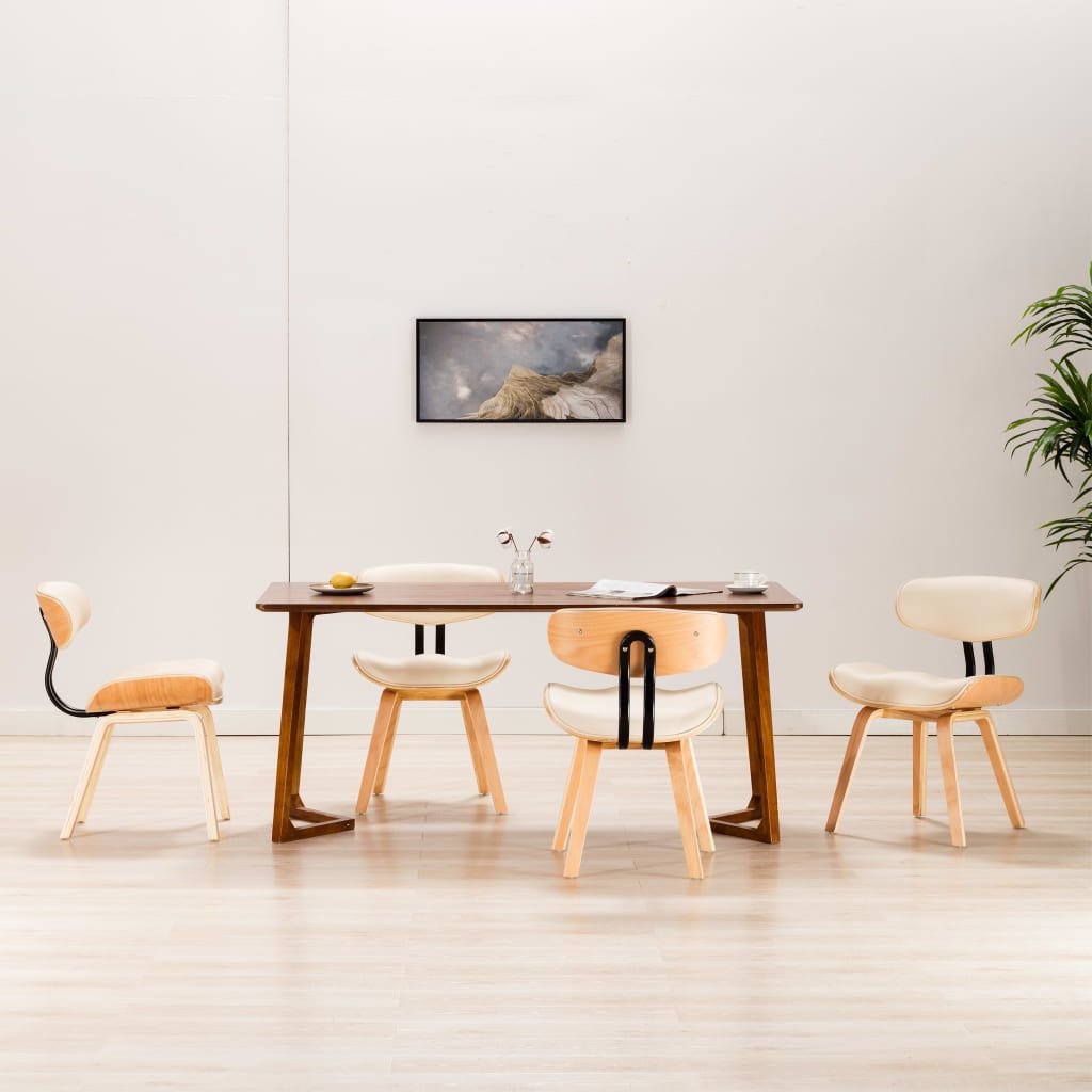 Dining Chairs 4 pcs Cream Bent Wood and Leather