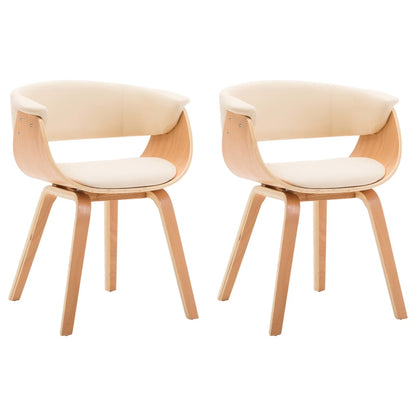 Dining Chairs 2 pcs Cream Bent Wood and Leather