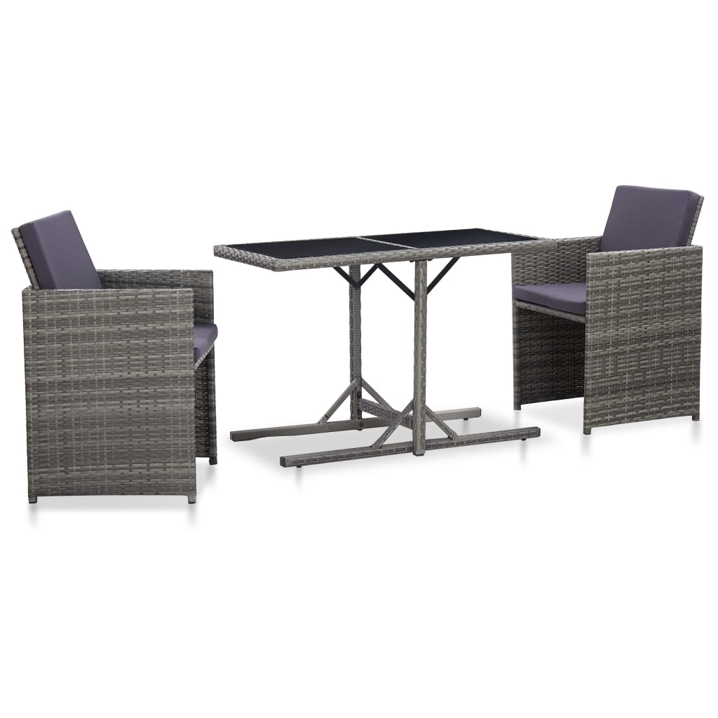3 Piece Bistro Set with Cushions Poly Rattan Grey - 53×57×85cm