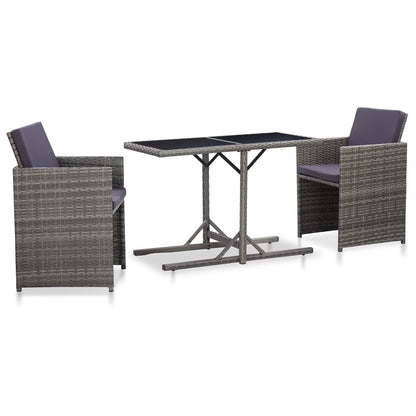 3 Piece Bistro Set with Cushions Poly Rattan Grey - 53×57×85cm