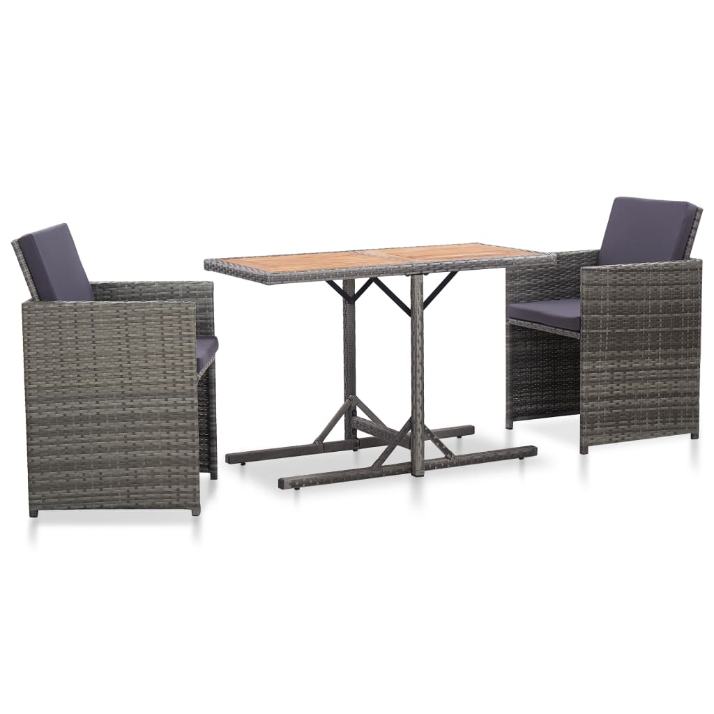 3 Piece Bistro Set with Cushions Poly Rattan Grey - 110×53×72cm