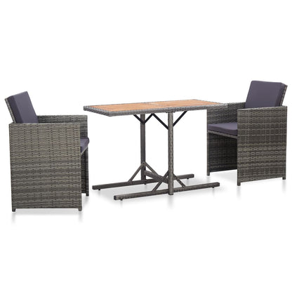 3 Piece Bistro Set with Cushions Poly Rattan Grey - 110×53×72cm