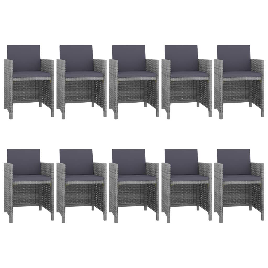11 Piece Outdoor Dining Set with Cushions Poly Rattan Grey - 167×109×74cm
